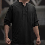 Medieval Linen Man Shirt with Ancient Viking Embroidery
